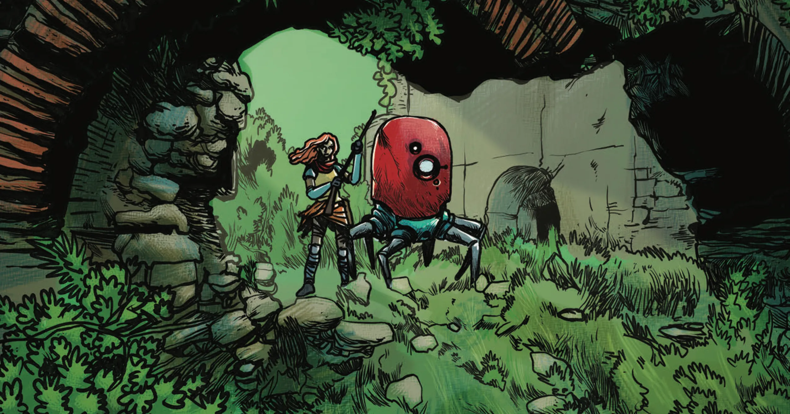 Illustration of a person with a friendly bot